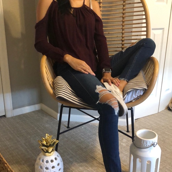 Maroon cold shoulder top - Picture 5 of 5